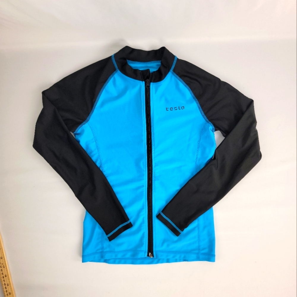 Tesla Rash Guard Mens Medium Zip Front Long Sleeve Top Rashguard Swimsuit UPF 50